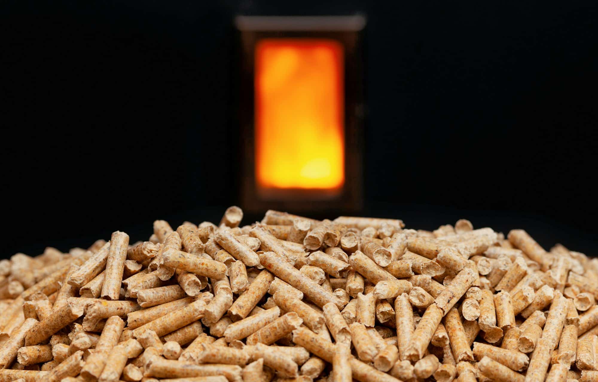 Wood pellets and combustion chamber.